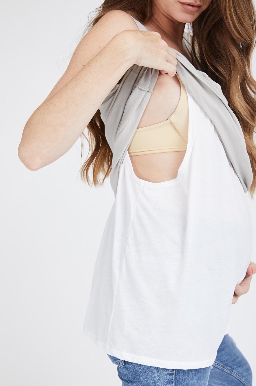 Layered Nursing Tank Light Grey