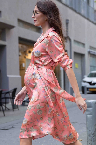Picture of ROME MATERNITY SHIRT-DRESS PEACH PRINT